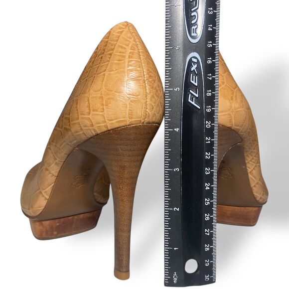 Tory Burch Women Tan Brown Croc Embossed Leather Platform Pumps Heels Size 8 M - Picture 15 of 16